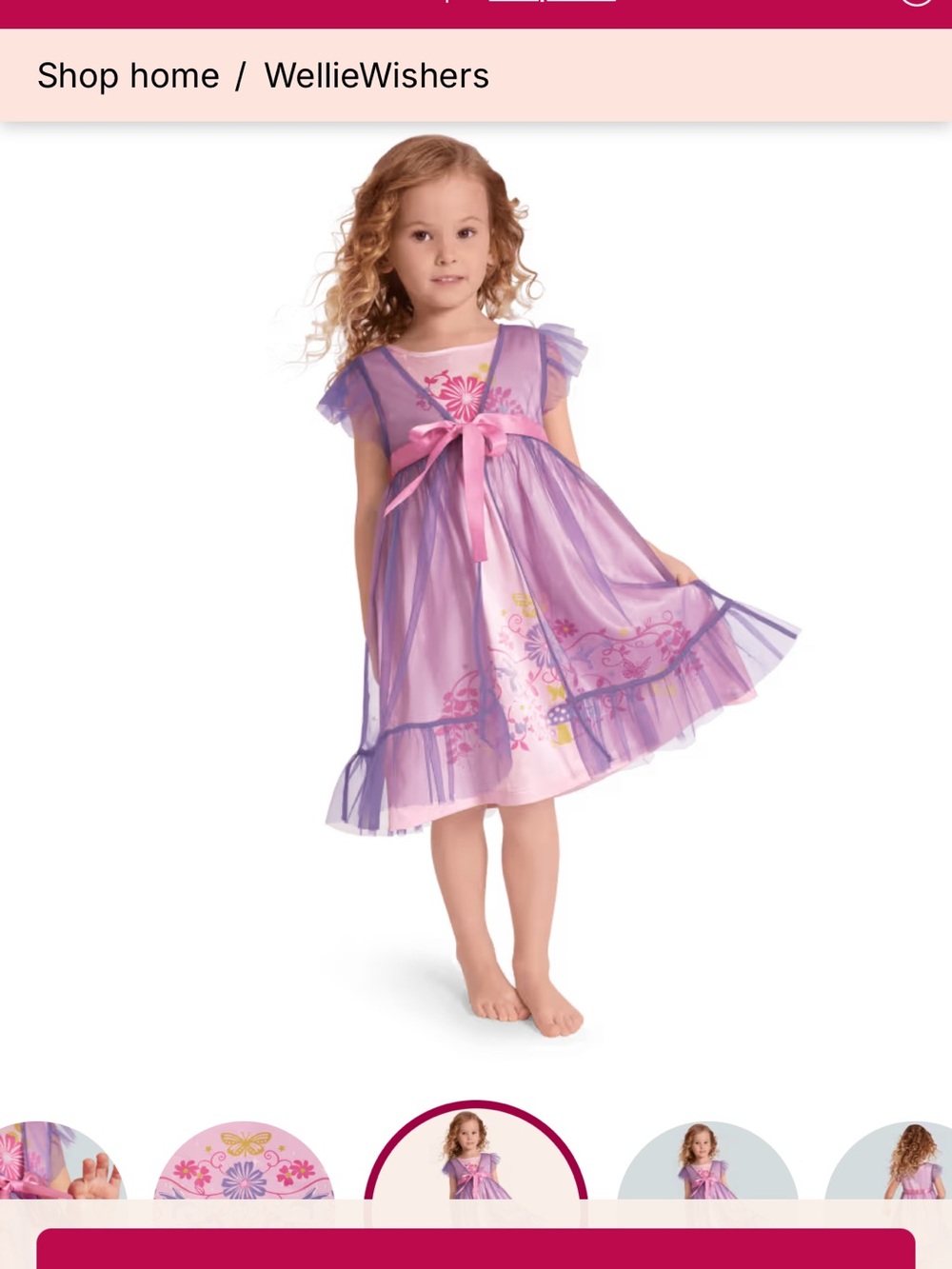 American Girl- wellie wishers Lilac and Pink Floral Tulle Nightgown, 5T
